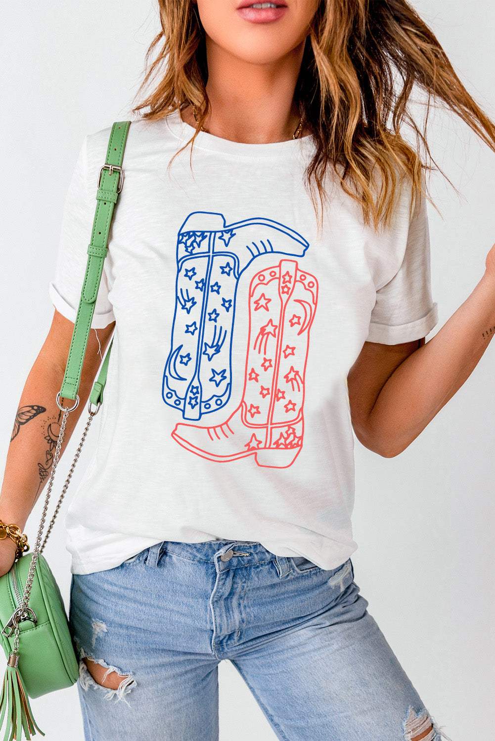 Boot Graphic Round Neck Short Sleeve T-Shirt - Trendsi - Flyclothing LLC