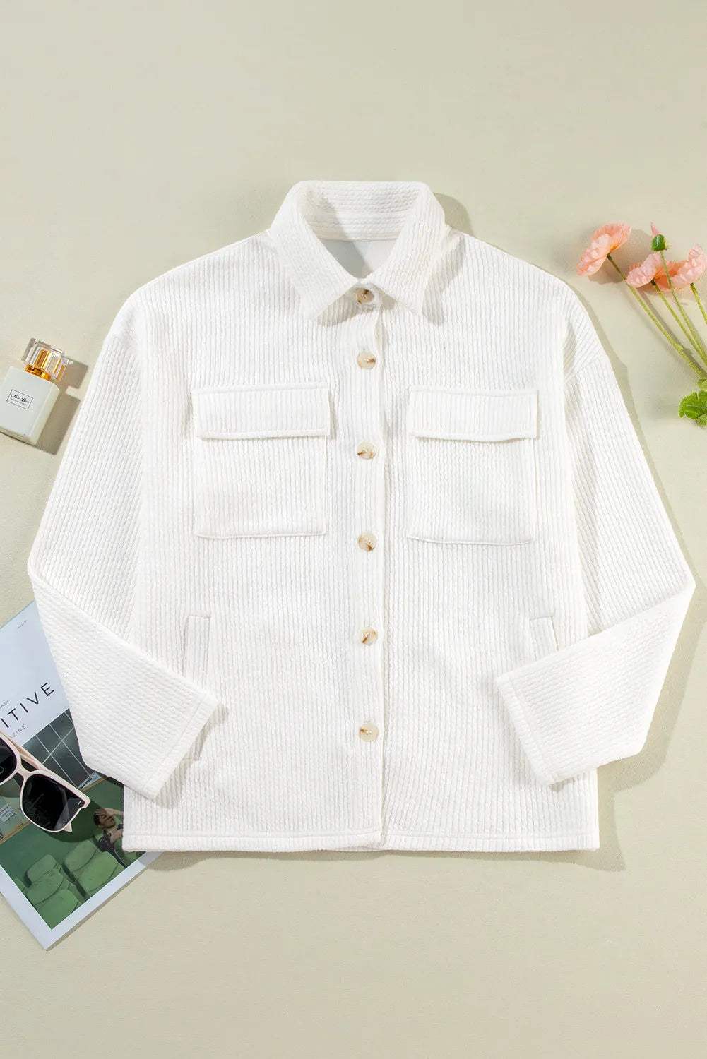 Button Up Long Sleeve Shacket - Trendsi - Flyclothing LLC