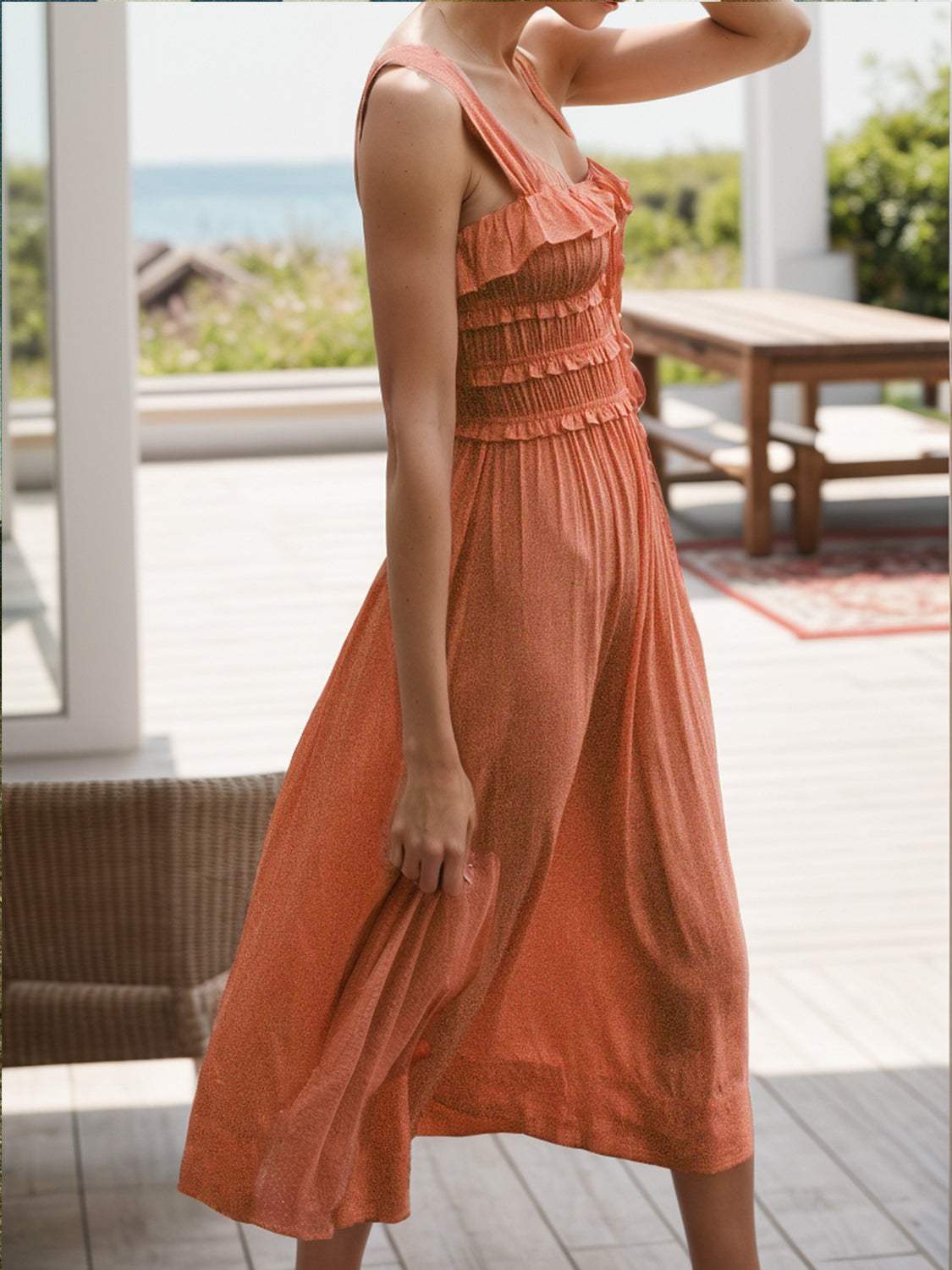 Frill Square Neck Wide Strap Dress - Trendsi - Flyclothing LLC
