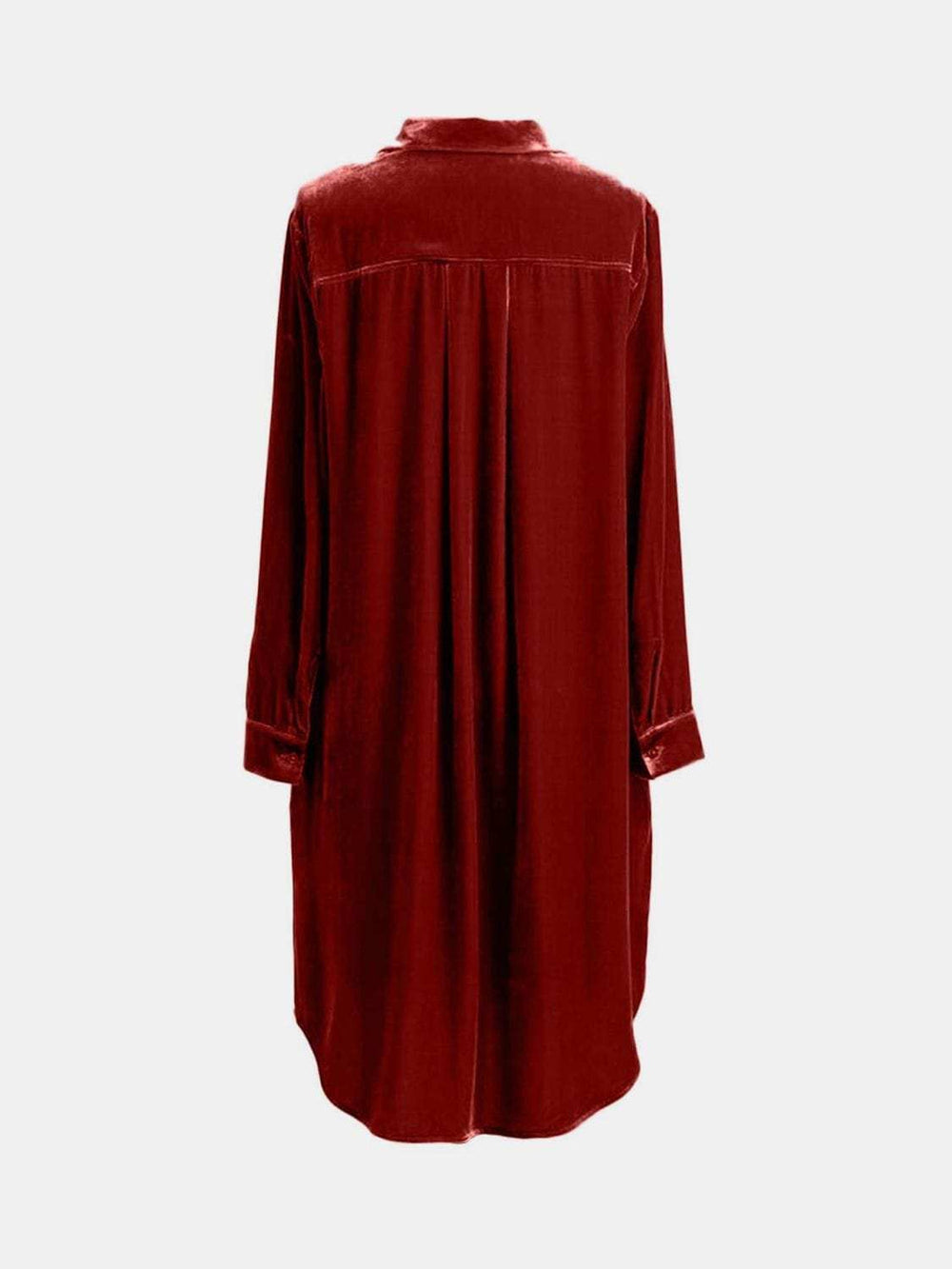 High-Low Button Up Long Sleeve Knee Length Dress - Trendsi - Flyclothing LLC