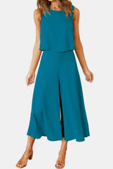 Round Neck Top and Wide Leg Pants Set - Trendsi