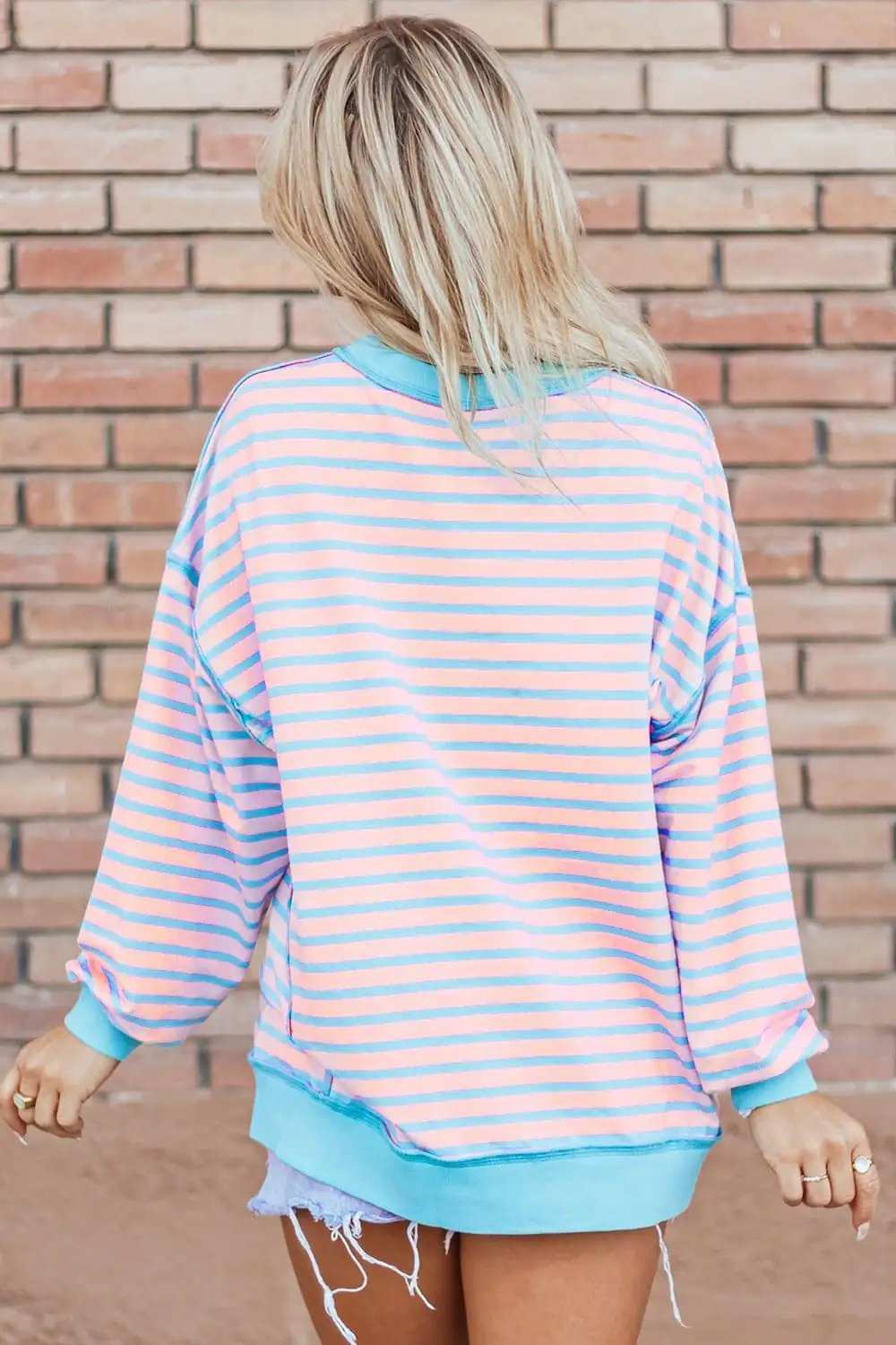 High-Low Striped Long Sleeve Sweatshirt - Trendsi - Flyclothing LLC