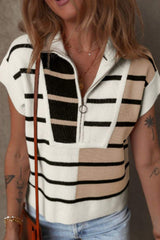 Striped Half Zip Sweater Vest - Trendsi - Flyclothing LLC
