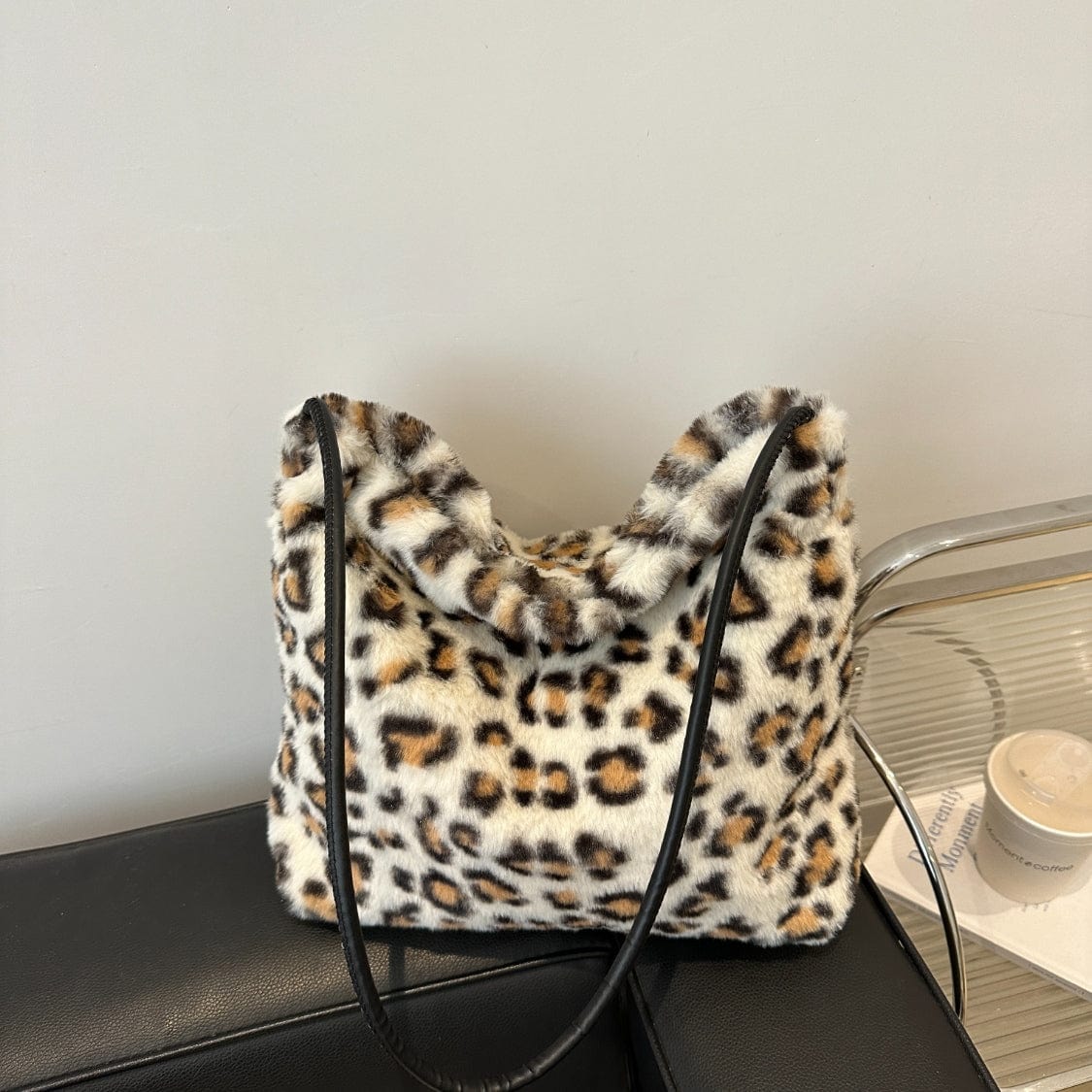 Leopard Furry Shoulder Bag - Trendsi
