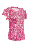 Ruffled Printed Round Neck Short Sleeve Blouse - Trendsi - Flyclothing LLC