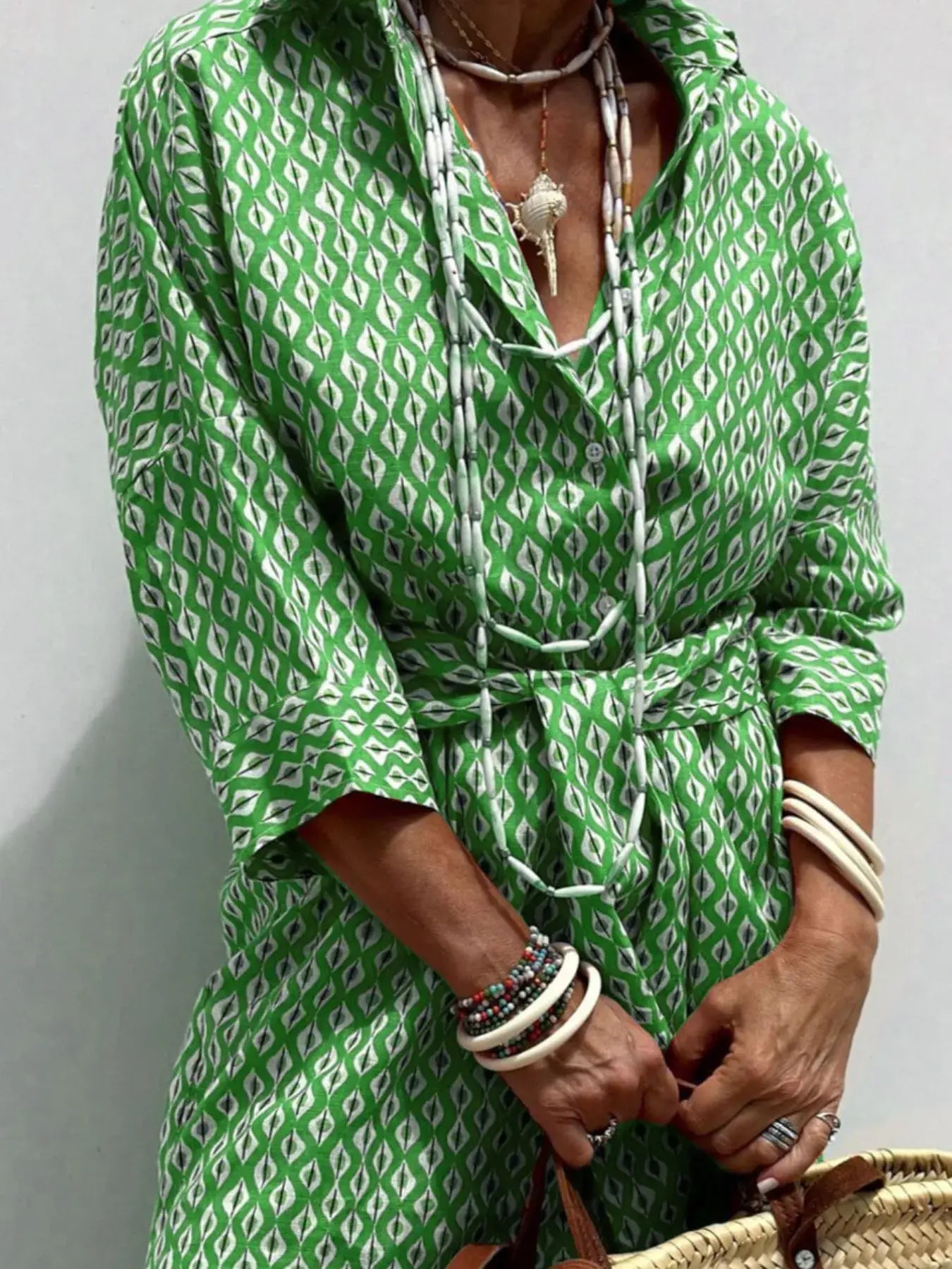 Full Size Printed Button-Down Midi Dress Plus Size - Trendsi - Flyclothing LLC