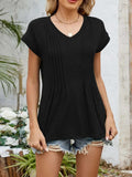 Casual V-Neck Pleated Front T-Shirt - Trendsi - Flyclothing LLC