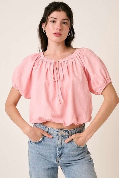 Mittoshop Linen Two-Way Short Sleeve Crop Blouse - Trendsi