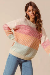 SO ME Multi Color Block Long Sleeve Sweater - Trendsi - Flyclothing LLC