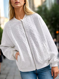 Textured Zip Up Dropped Shoulder Jacket - Trendsi