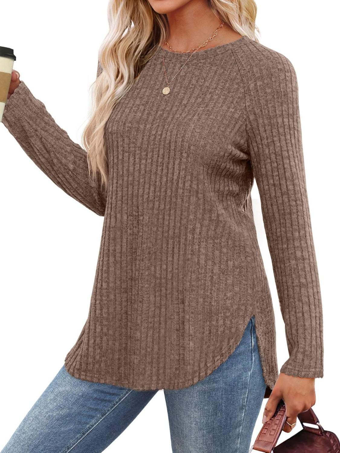Round Neck Raglan Sleeve T-Shirt - Trendsi - Flyclothing LLC