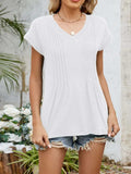 Casual V-Neck Pleated Front T-Shirt - Trendsi - Flyclothing LLC