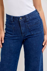 Judy Blue High-Waisted Retro Wide Jeans with Patch Pkts & Twisted Seams - Trendsi - Flyclothing LLC