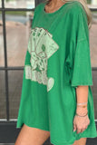 Rhinestone Lucky Poker Cards Oversized T-Shirt - Trendsi