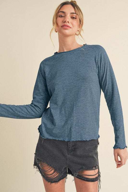 Aemi + Co Lettuce Hemline Round Neck Raglan Sleeve T-Shirt - Trendsi - Flyclothing LLC