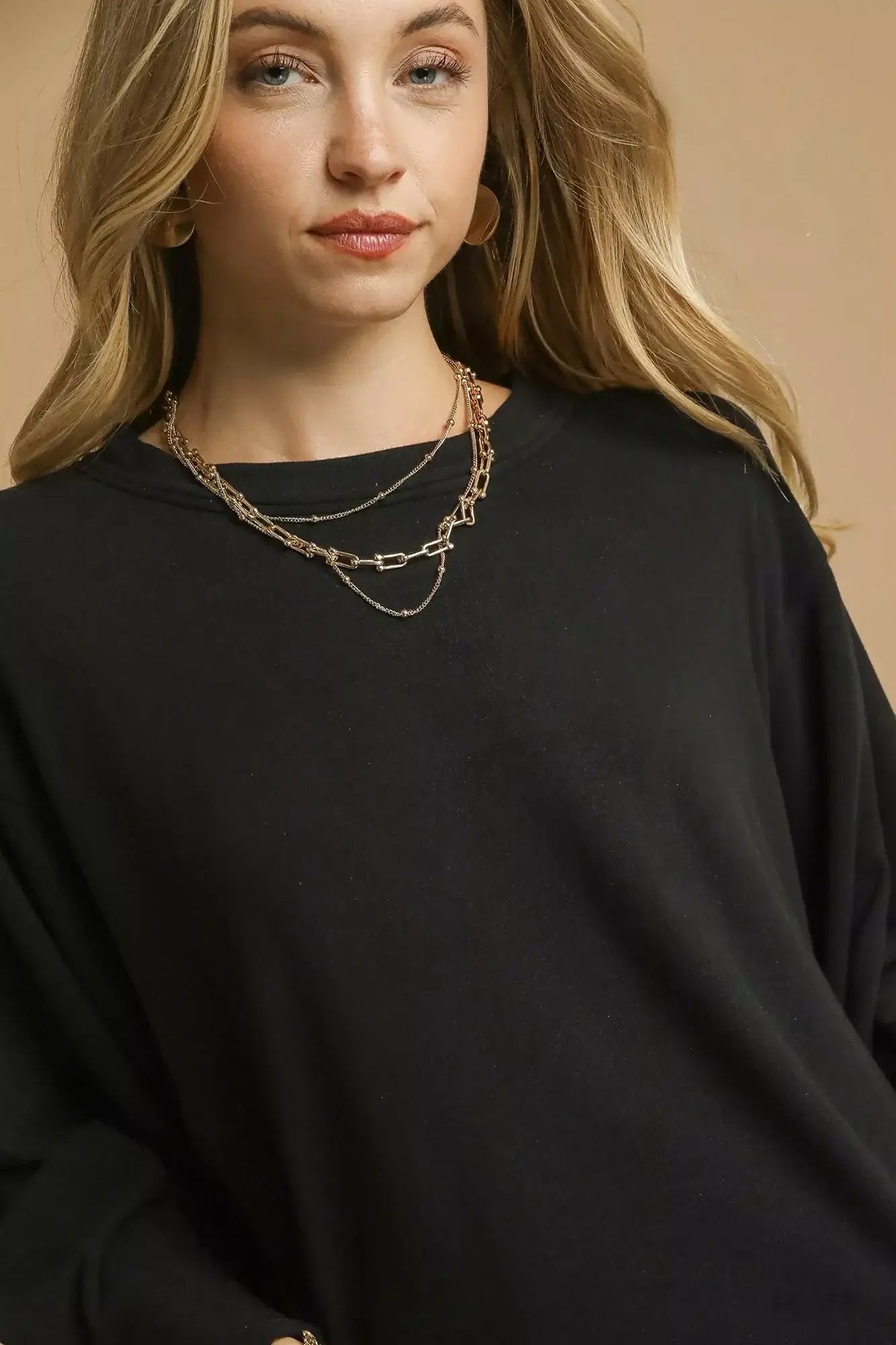 Umgee Brushed Fleeve Crewneck Top - Trendsi - Flyclothing LLC