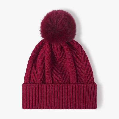 Cable Knit Solid Color Hat with Pompom - Trendsi - Flyclothing LLC