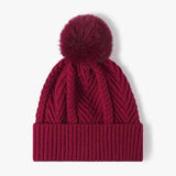 Cable Knit Solid Color Hat with Pompom - Trendsi - Flyclothing LLC