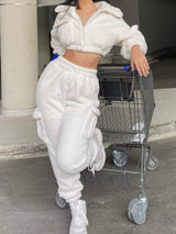 Cozy Plush Crop Top and Cargo Pants Set - Trendsi - Flyclothing LLC