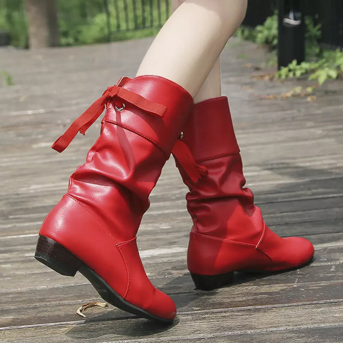 Round Toe Block Heels Boots - Trendsi - Flyclothing LLC