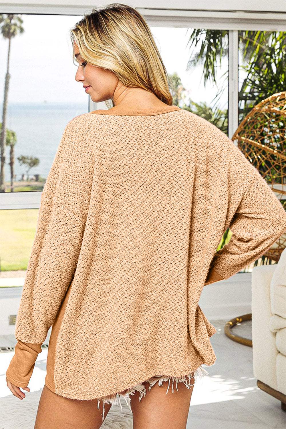 BiBi Thumb Opening Long Sleeve Top with Kangaroo Pocket - Trendsi - Flyclothing LLC