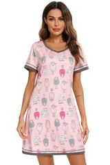 Contrast Trim Short Sleeve Lounge Dress - Trendsi - Flyclothing LLC
