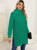 Slit Turtleneck Long Sleeve Sweater - Trendsi - Flyclothing LLC