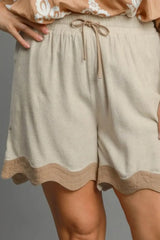 Umgee Full Size Color Blocked Scalloped Hem Shorts Plus Size - Trendsi - Flyclothing LLC