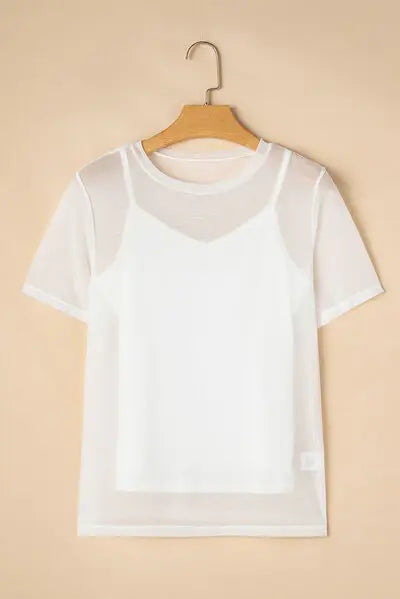 V-Neck Cami and Round Neck Short Sleeve Cover Up Set - Trendsi - Flyclothing LLC