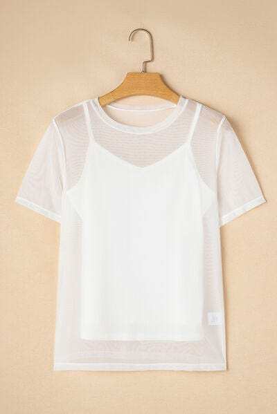 V-Neck Cami and Round Neck Short Sleeve Cover Up Set - Trendsi - Flyclothing LLC