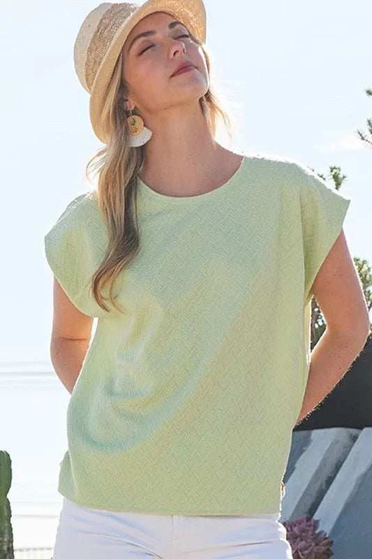 Lime 'N' Chili Textured Solid Muscle Sleeve Top - Trendsi - Flyclothing LLC