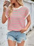 Lovelet Striped Round Neck Cap Sleeve Sweater - Trendsi - Flyclothing LLC