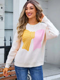 Angel Wings Bow Round Neck Dropped Shoulder Sweater - Trendsi - Flyclothing LLC