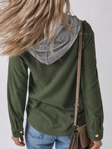 Hooded Corduroy Button-Down Jacket - Trendsi - Flyclothing LLC