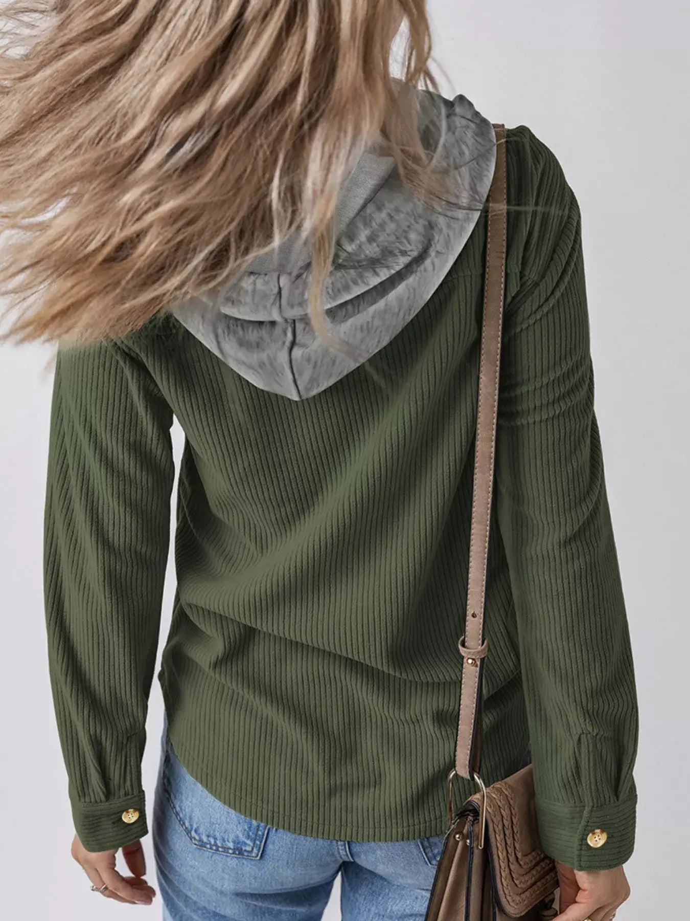 Hooded Corduroy Button-Down Jacket - Trendsi - Flyclothing LLC