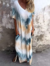 Full Size Pocketed Tie-Dye Short Sleeve Dress - Trendsi - Flyclothing LLC