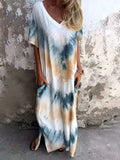 Full Size Pocketed Tie-Dye Short Sleeve Dress - Trendsi - Flyclothing LLC