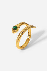 Snake Charmer Malachite Snake-Shaped Bypass Ring - Trendsi - Flyclothing LLC