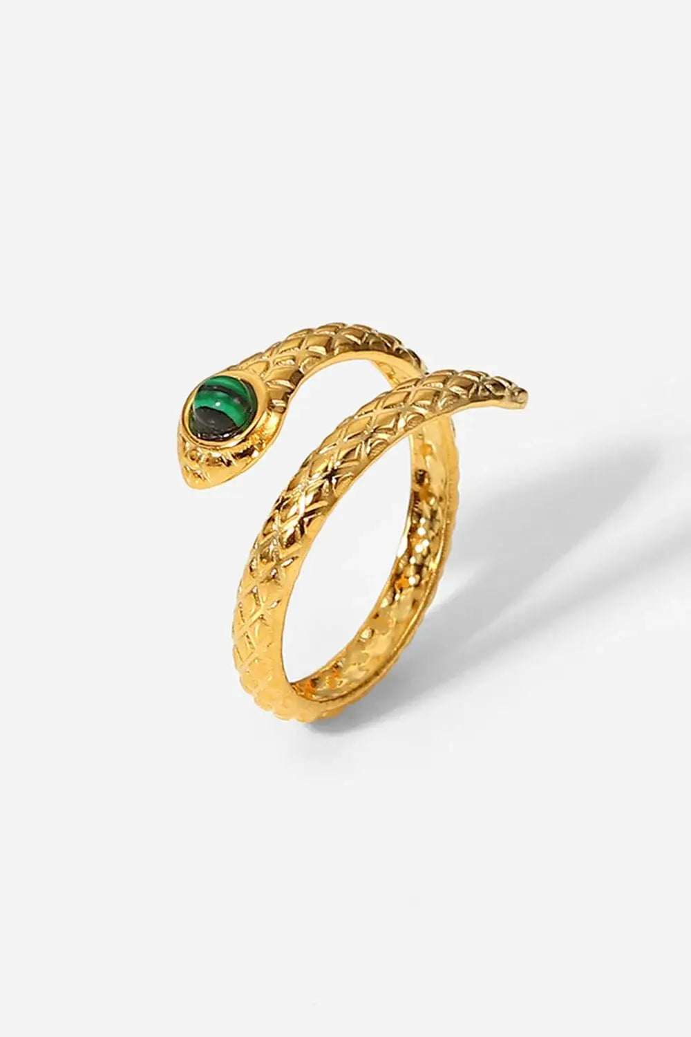 Snake Charmer Malachite Snake-Shaped Bypass Ring - Trendsi - Flyclothing LLC