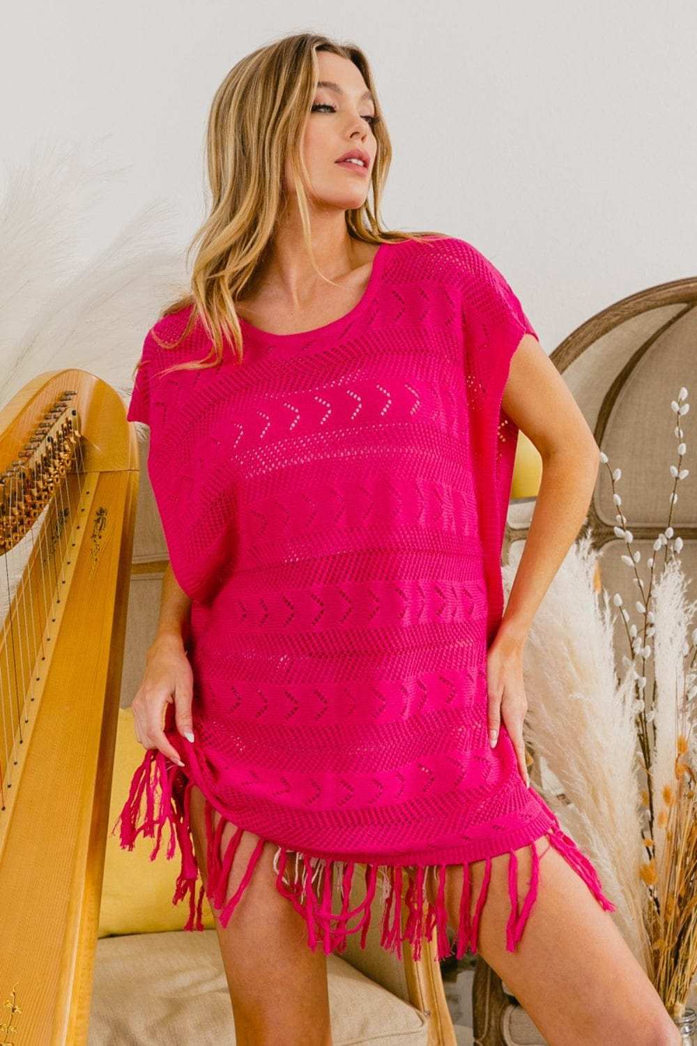 BiBi Fringed Hem Knit Top - Trendsi - Flyclothing LLC