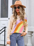Rainbow Round Neck Long Sleeve Sweater - Trendsi - Flyclothing LLC