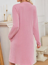 Casual Ribbed Knit Long Sleeve Dress - Trendsi - Flyclothing LLC