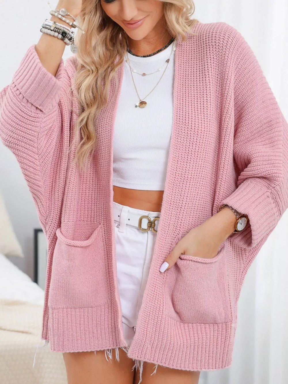 Chunky Knit Open Front Cardigan - Trendsi - Flyclothing LLC