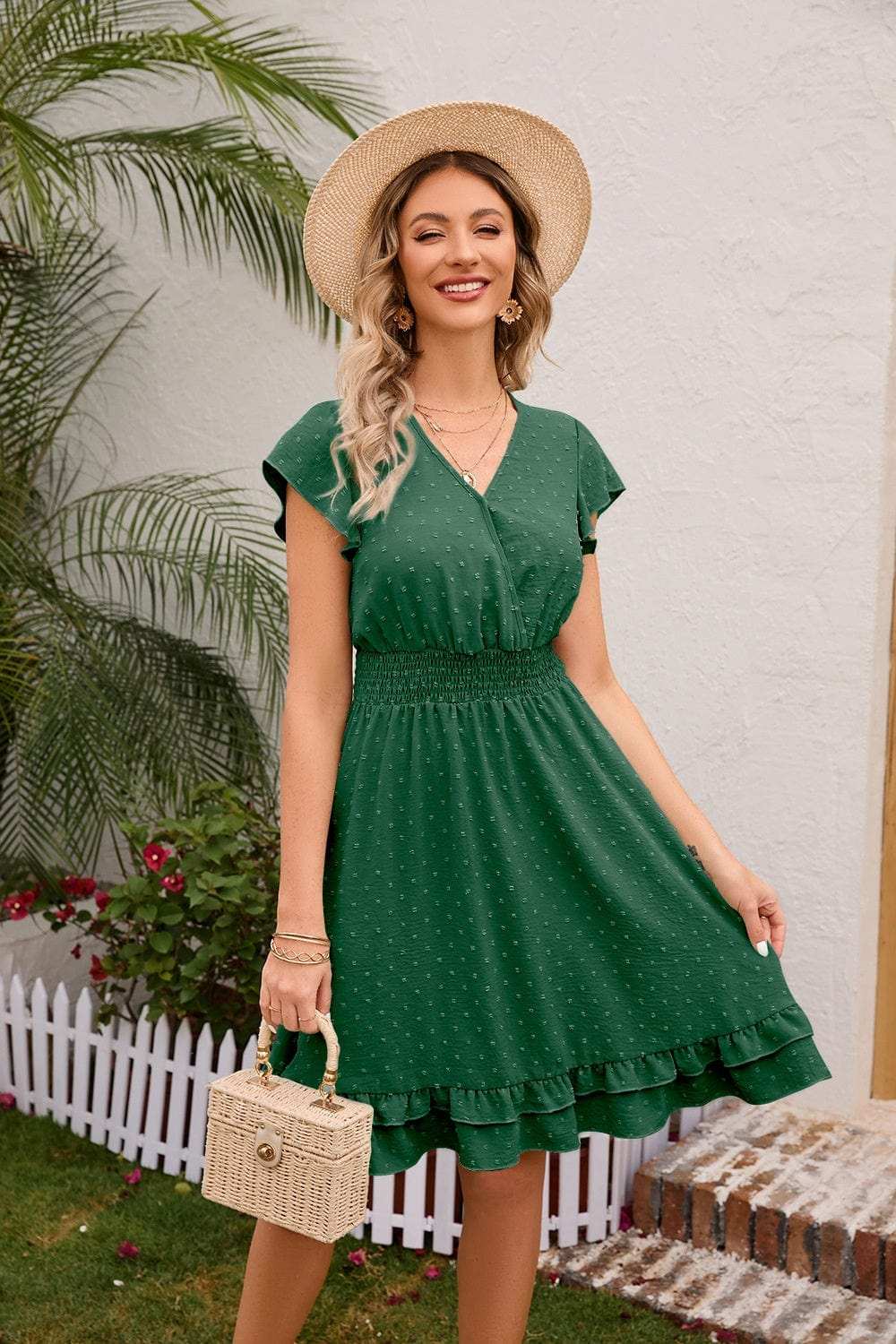 Swiss Dot Cap Sleeve Dress - Trendsi - Flyclothing LLC