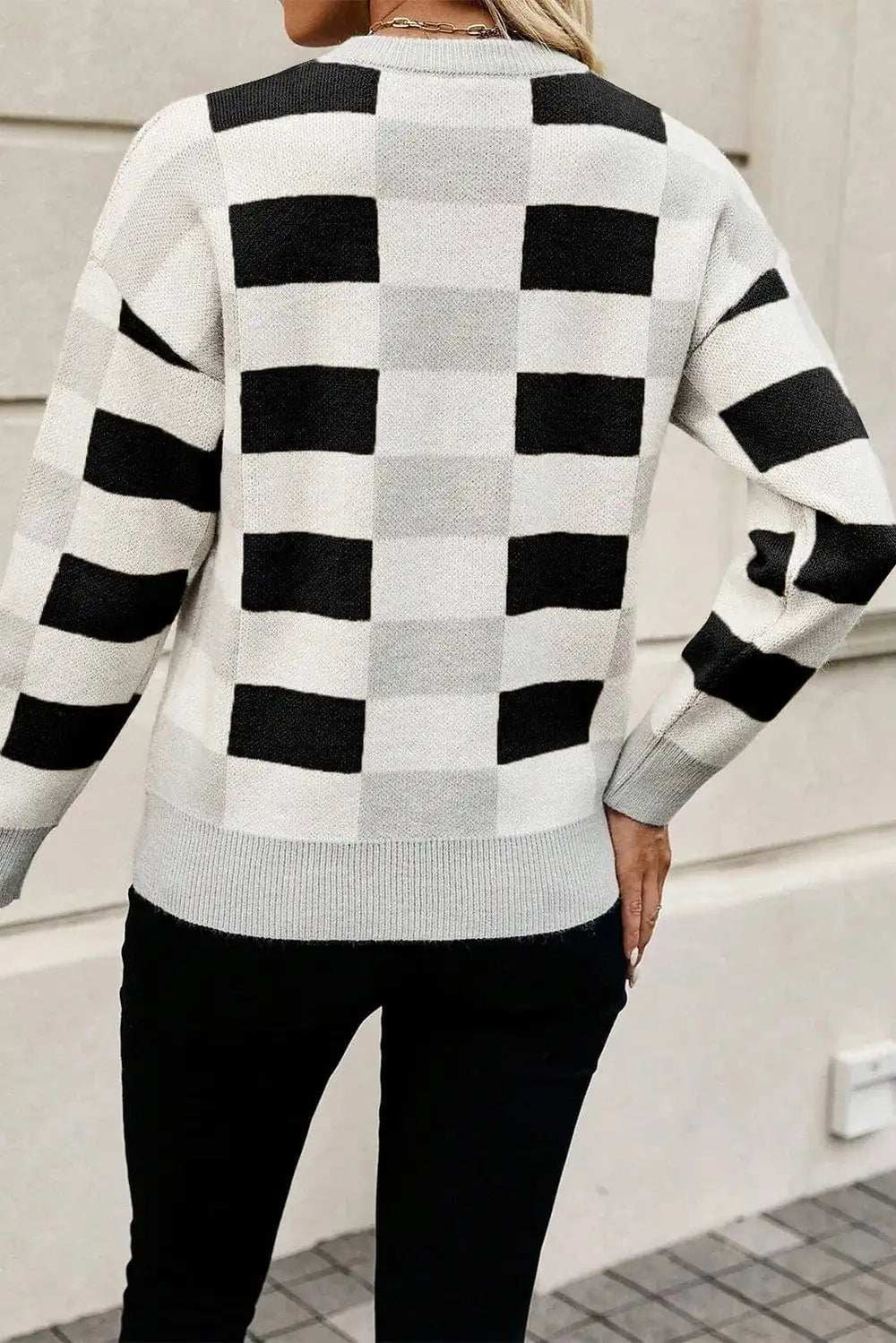 Color Block Round Neck Sweater - Trendsi - Flyclothing LLC