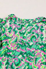 Abstract Print Ruffled Trim Tie Neck Top - Trendsi - Flyclothing LLC