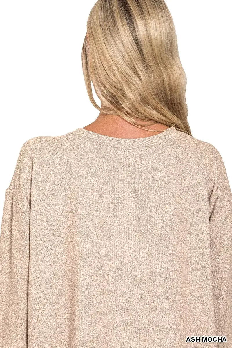 Zenana Soft Melange Long Sleeve Tee and Shorts Set - Trendsi - Flyclothing LLC