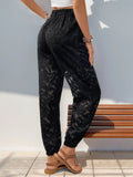 Pocketed Lace Elastic Waist Pants - Trendsi