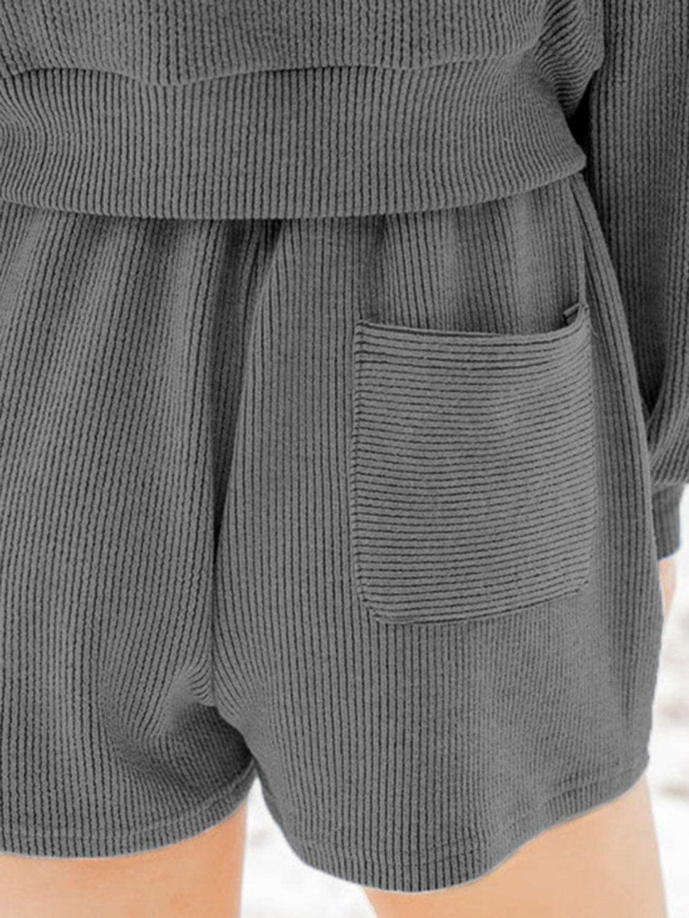 Ribbed Round Neck Long Sleeve Top and Shorts Set - Trendsi - Flyclothing LLC