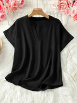 Casual Notched Short Sleeve Blouse - Trendsi - Flyclothing LLC